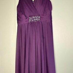 Jessica Howard Plum Chiffon Midi Dress with Jeweled Waist Evening